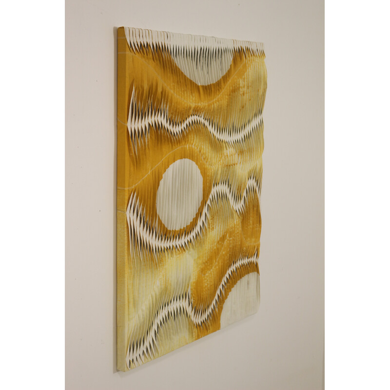Vintage painting with wave and relief effect by pleating in shades of yellow