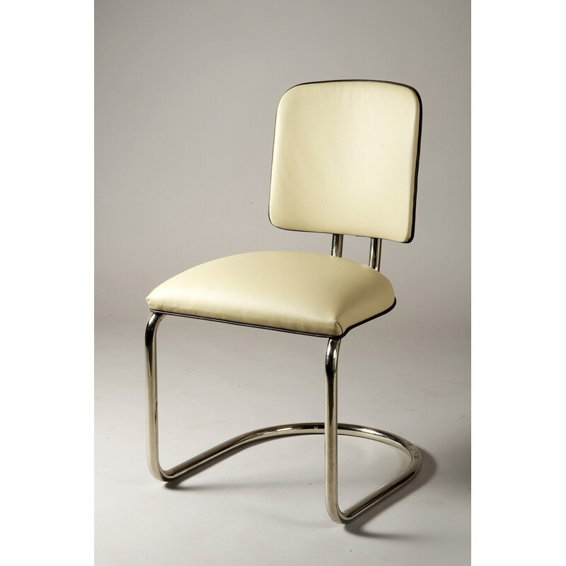 Set van 4 vintage Bauhaus leren fauteuils voor Thonet, Oostenrijk 1920