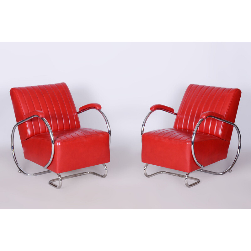 Pair of vintage Bauhaus leather armchairs by Hynek Gottwald, Czechoslovakia 1930