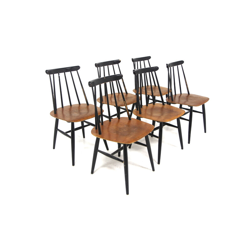 Set of 6 vintage "Fanett" teak chairs by Ilmari Tapiovaara for La Maison Edsbyverken, Sweden 1960