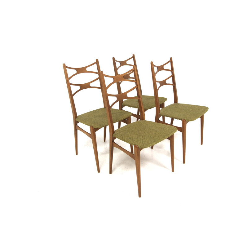 Set of 4 vintage chairs in beech and fabric, Sweden 1960