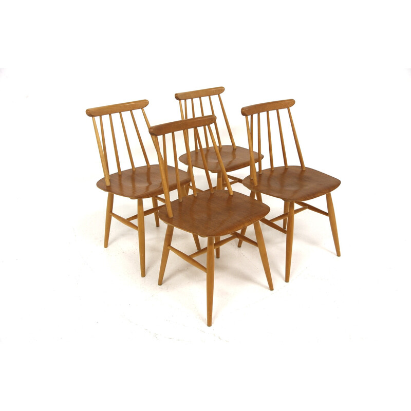 Set of 4 vintage "Fanett" teak chairs by Ilmari Tapiovaara for La Maison Edsbyverken, Sweden 1960