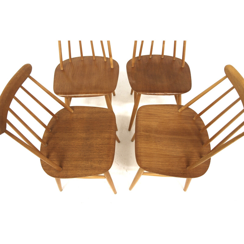 Set of 4 vintage "Fanett" teak chairs by Ilmari Tapiovaara for La Maison Edsbyverken, Sweden 1960