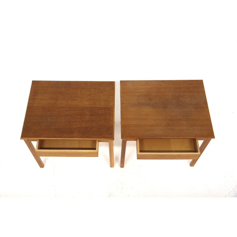 Pair of vintage oak bedside tables, Sweden 1960