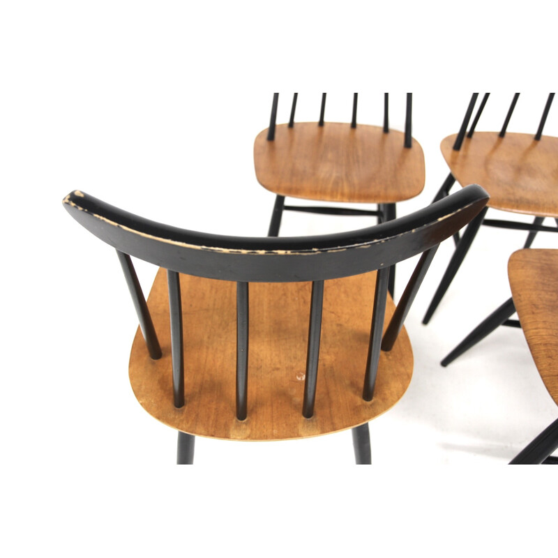 Set of 4 vintage "Fanett" chairs in teak and beech by Ilmari Tapiovaara for Edsbyverken, Sweden 1960