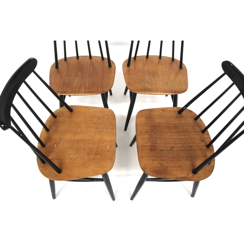 Set di 4 sedie vintage "Fanett" in teak e faggio di Ilmari Tapiovaara per Edsbyverken, Svezia 1960