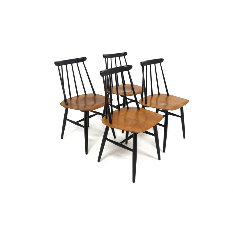 Set of 4 vintage "Fanett" chairs in teak and beech by Ilmari Tapiovaara for Edsbyverken, Sweden 1960