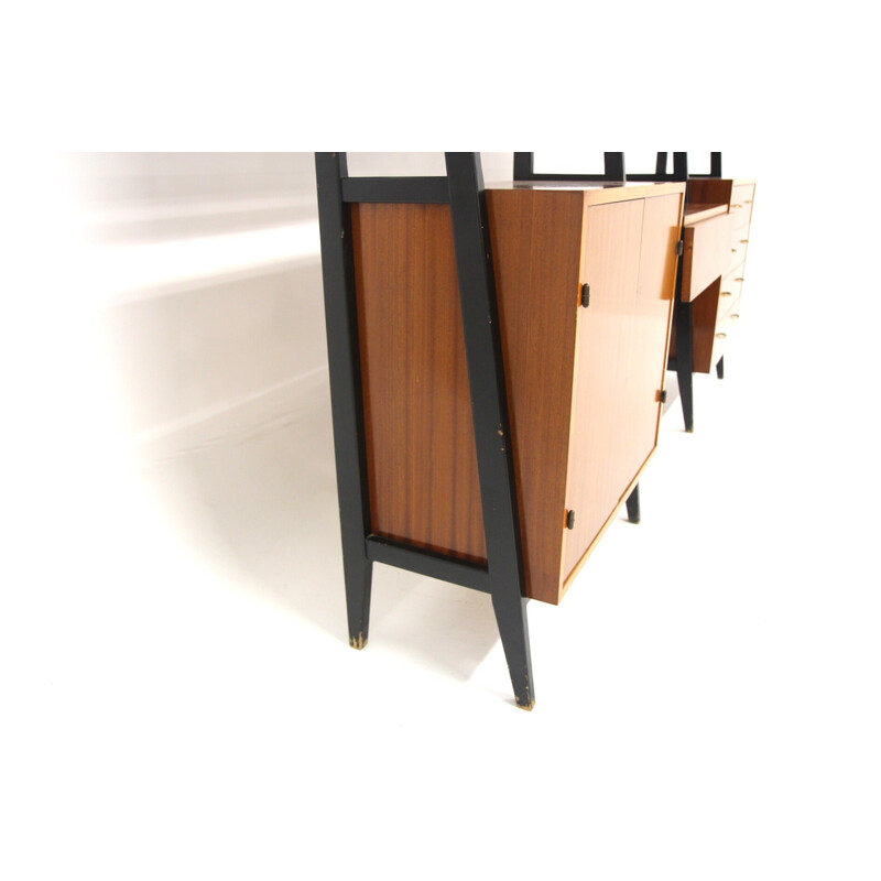 Vintage "triple" bookcase in mahogany and beech, Sweden 1960