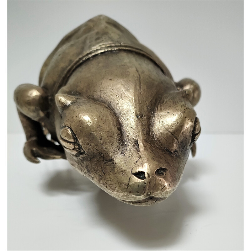 Vintage sculptural frog in patinated brass, 1960