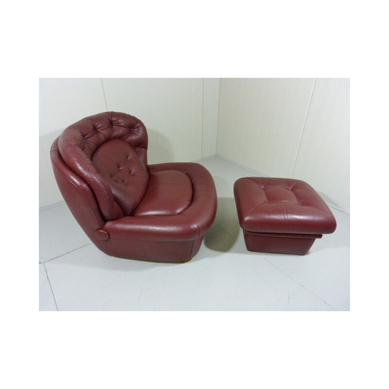 Lounge Chair et son ottoman en cuir - années 60
