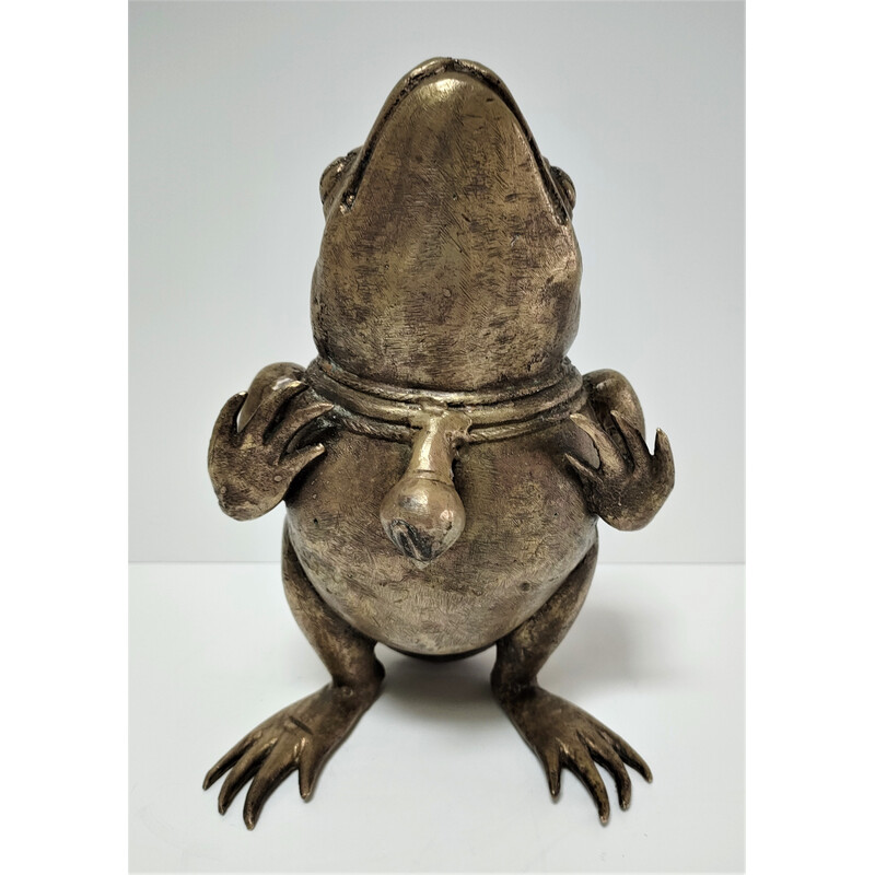 Grenouille sculpturale vintage en laiton patiné, 1960