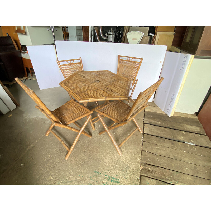 Vintage bamboo and cane dining set, 1970