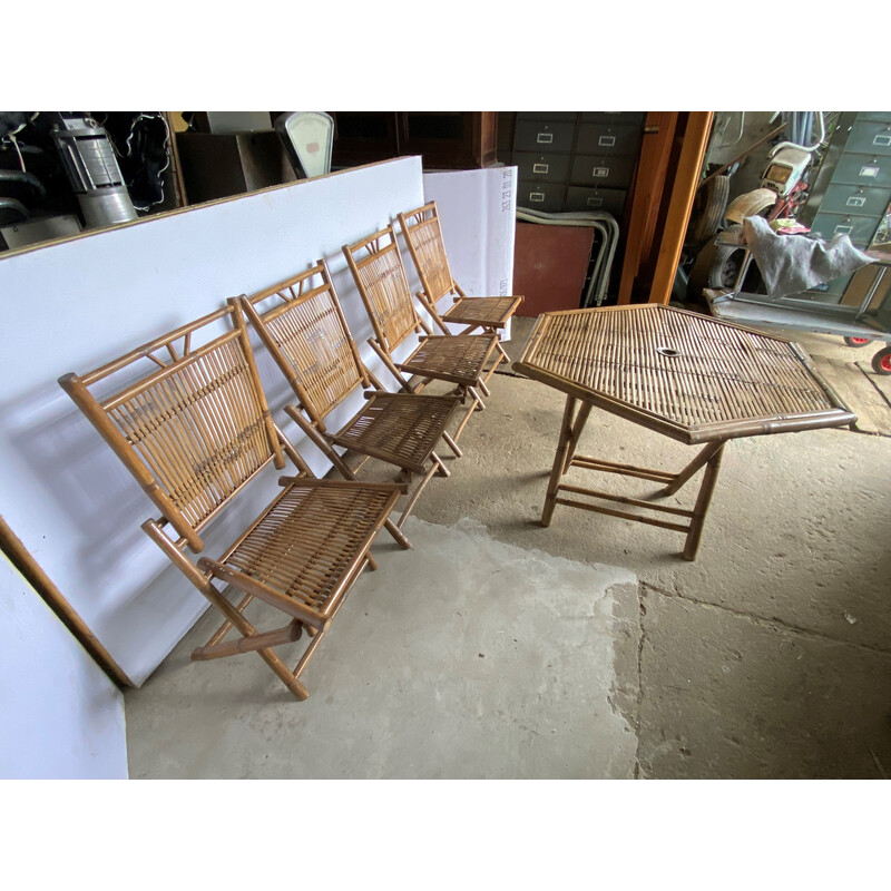 Vintage bamboo and cane dining set, 1970