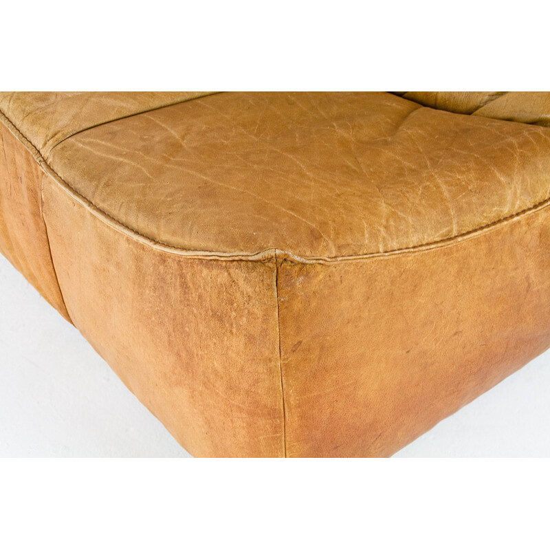 2-seater mid-century brown sofa in leather - 1970s