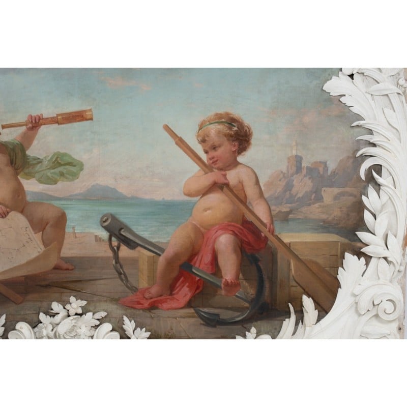 Pair of vintage paintings representing allegories, 1880