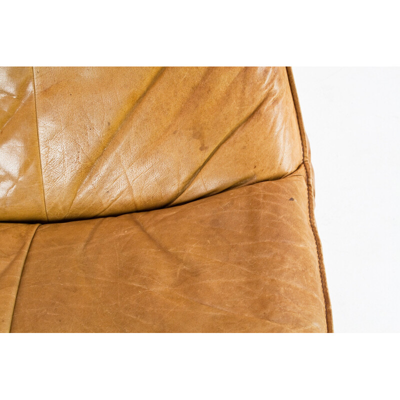 2-seater mid-century brown sofa in leather - 1970s