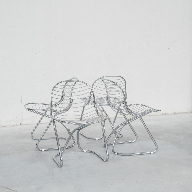 Conjunto de 4 cadeiras de jantar Space Age vintage de Gastone Rinaldi para Rima, Itália 1970