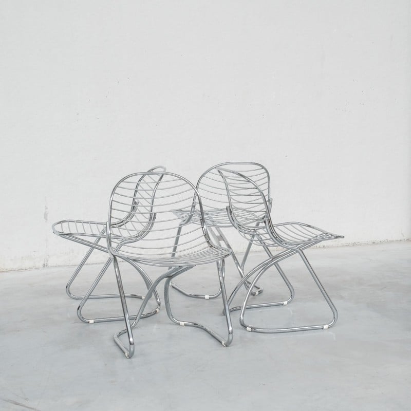 Lot de 4 chaises à repas vintage Space Age par Gastone Rinaldi pour Rima, Italie 1970
