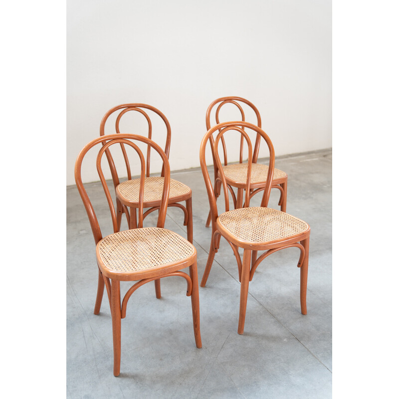 Conjunto de 34 sillas vintage de haya curvada y asiento de paja, 2000