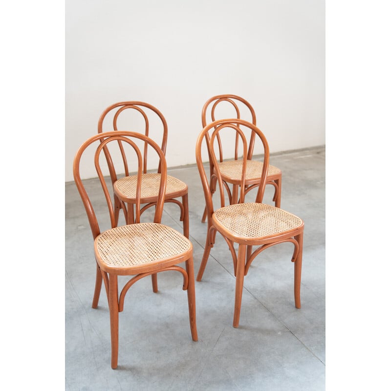Set of 34 vintage chairs in bent beech and straw seats, 2000