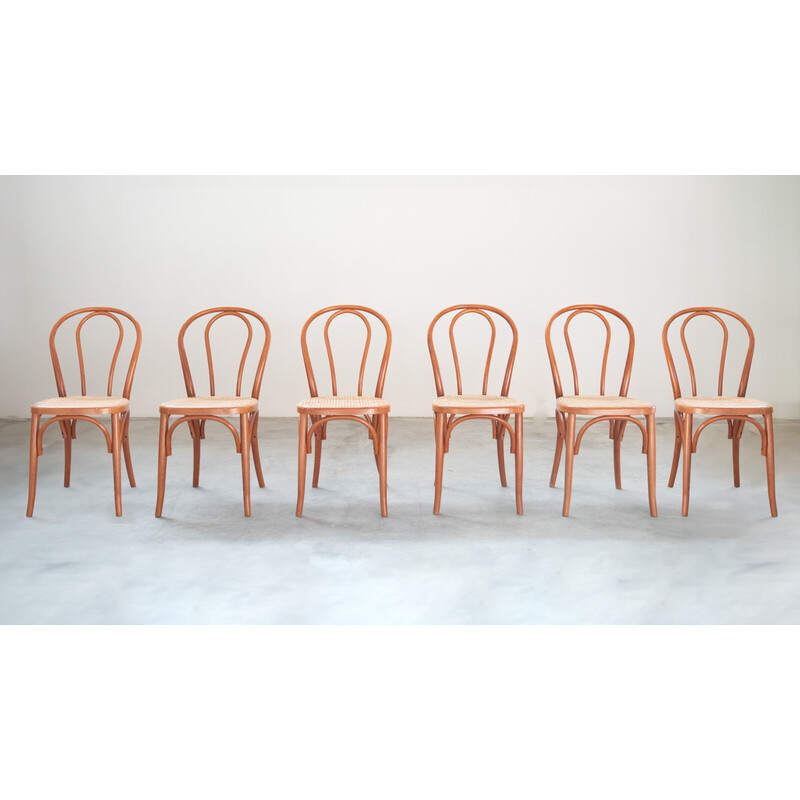 Set of 34 vintage chairs in bent beech and straw seats, 2000