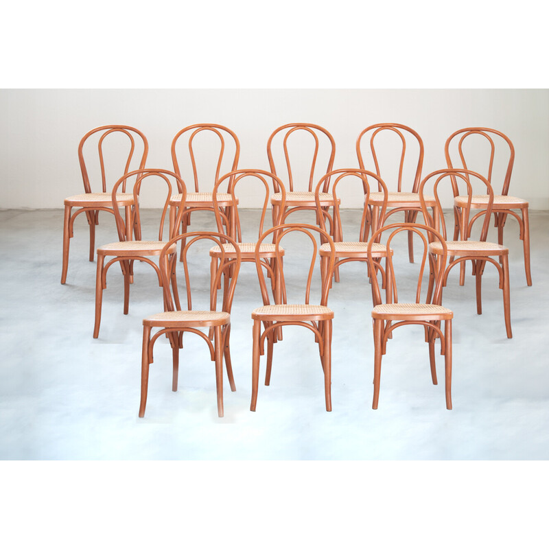 Set of 34 vintage chairs in bent beech and straw seats, 2000