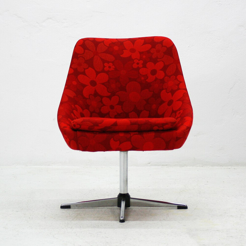 Swivel red chair with floral pattern - 1970s