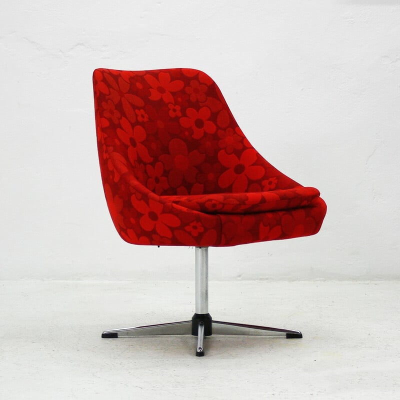 Swivel red chair with floral pattern - 1970s
