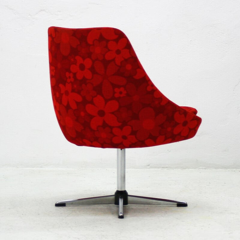 Swivel red chair with floral pattern - 1970s
