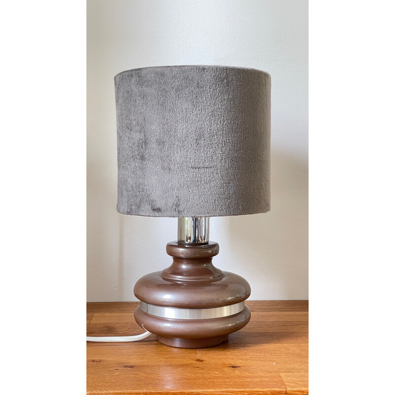 Vintage enameled ceramic lamp surrounded by aluminum, 1970