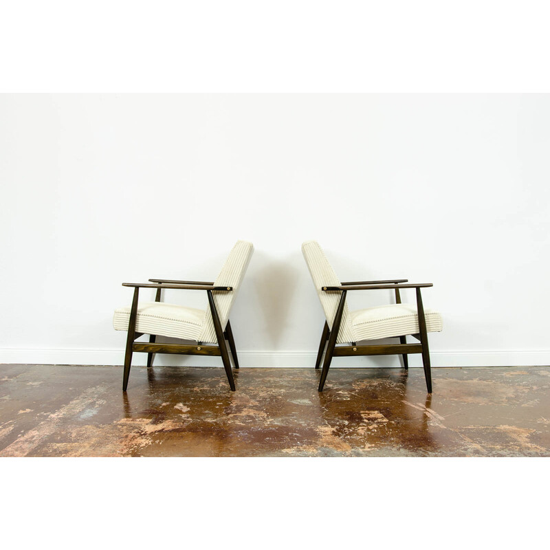 Pair of vintage armchairs type 300 190 in corduroy by H. Lis, 1960