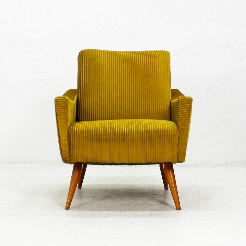 Golden mustard yellow corduroy club armchair - 1950s