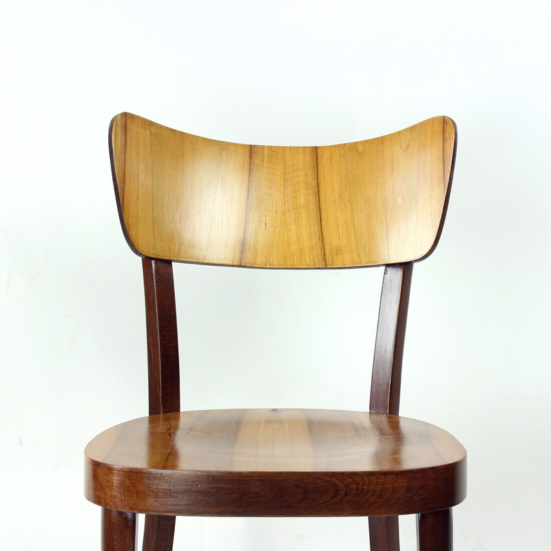 Set of 4 vintage dining chairs in oak wood and walnut veneer for Tatra, Czechoslovakia 1960