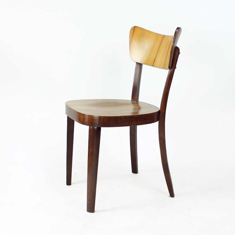 Set of 4 vintage dining chairs in oak wood and walnut veneer for Tatra, Czechoslovakia 1960