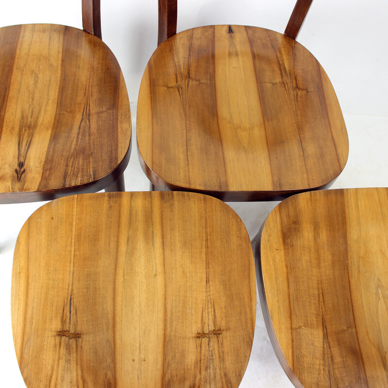 Set of 4 vintage dining chairs in oak wood and walnut veneer for Tatra, Czechoslovakia 1960