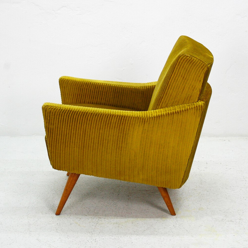 Golden mustard yellow corduroy club armchair - 1950s