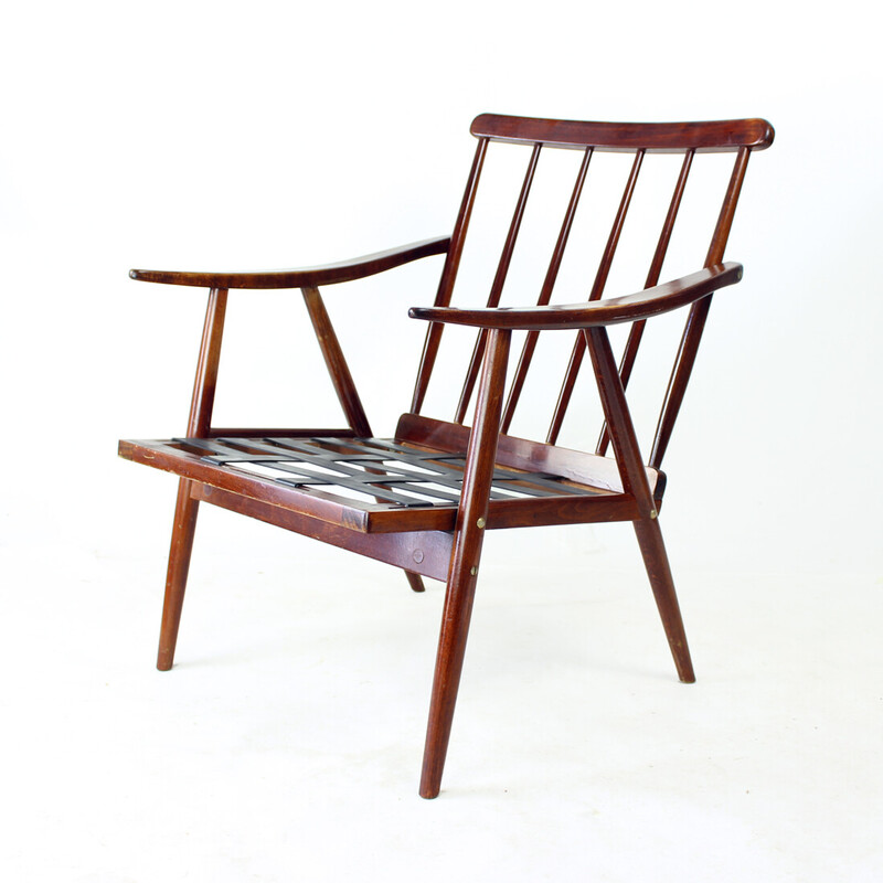 Vintage houten Boomerang fauteuil voor Ton, Tsjecho-Slowakije 1960