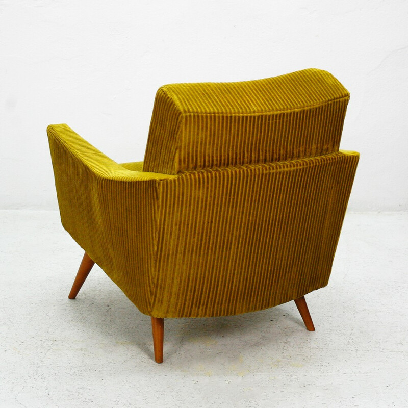 Golden mustard yellow corduroy club armchair - 1950s