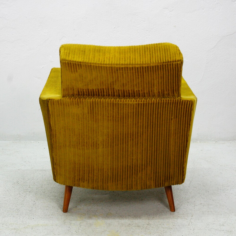 Golden mustard yellow corduroy club armchair - 1950s