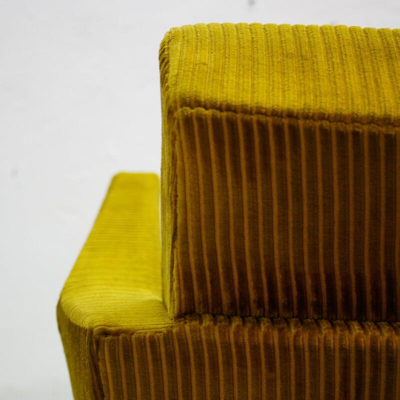 Golden mustard yellow corduroy club armchair - 1950s