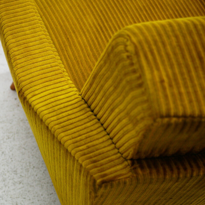Golden mustard yellow corduroy club armchair - 1950s