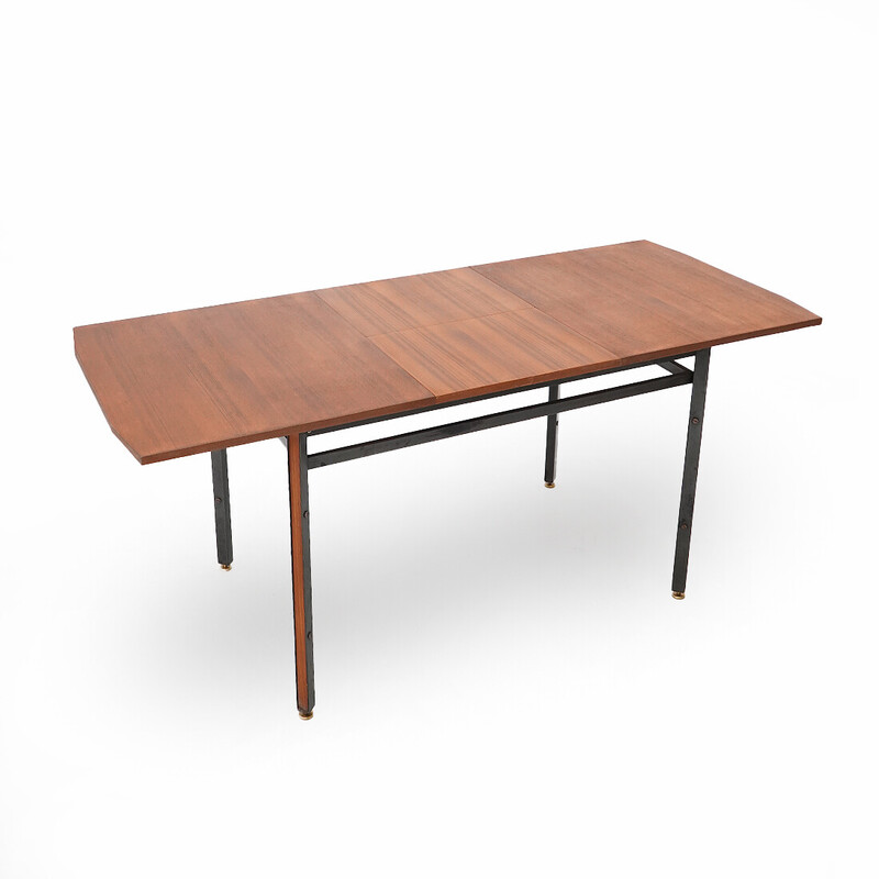 Vintage rectangular extendable teak and metal dining table, Italy 1960
