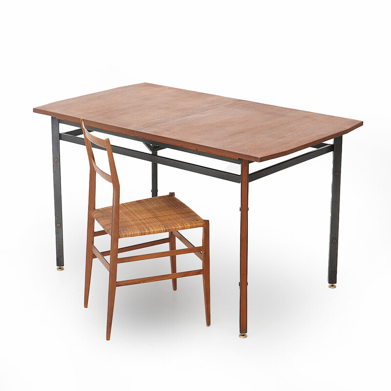 Vintage rectangular extendable teak and metal dining table, Italy 1960