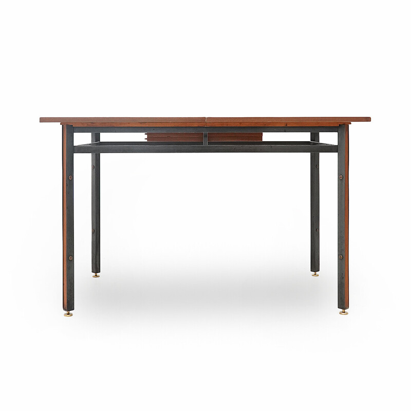 Vintage rectangular extendable teak and metal dining table, Italy 1960