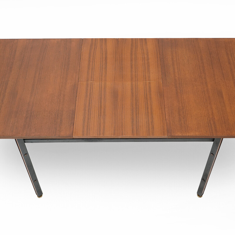 Vintage rectangular extendable teak and metal dining table, Italy 1960