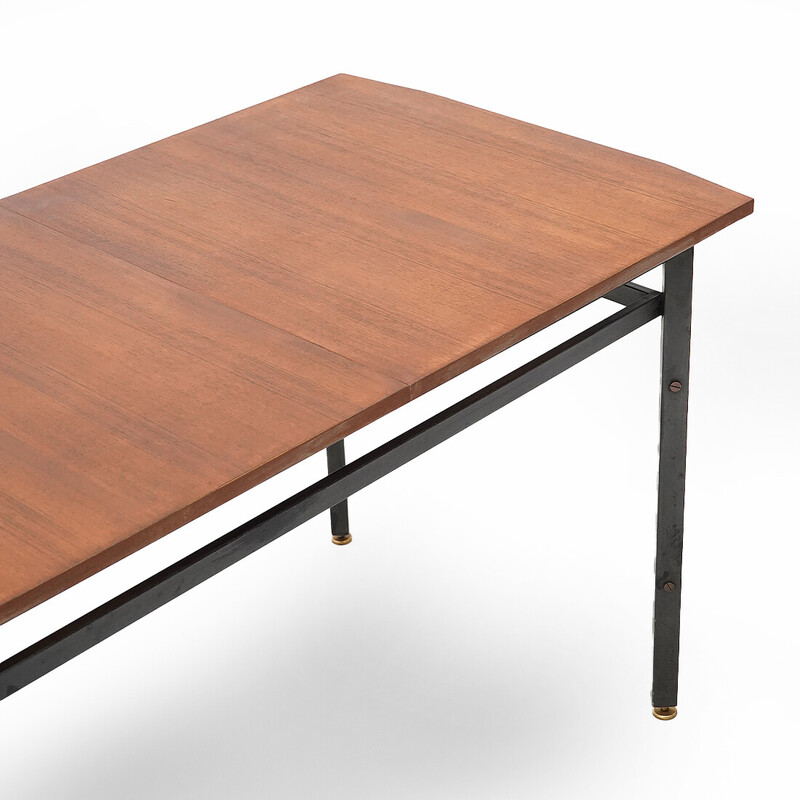 Vintage rectangular extendable teak and metal dining table, Italy 1960