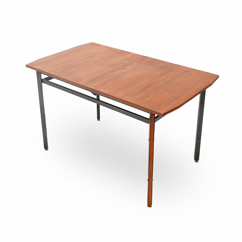 Vintage rectangular extendable teak and metal dining table, Italy 1960