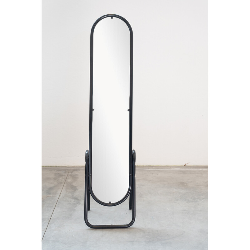 Vintage vertical oval mirror on steel tube support, 1970