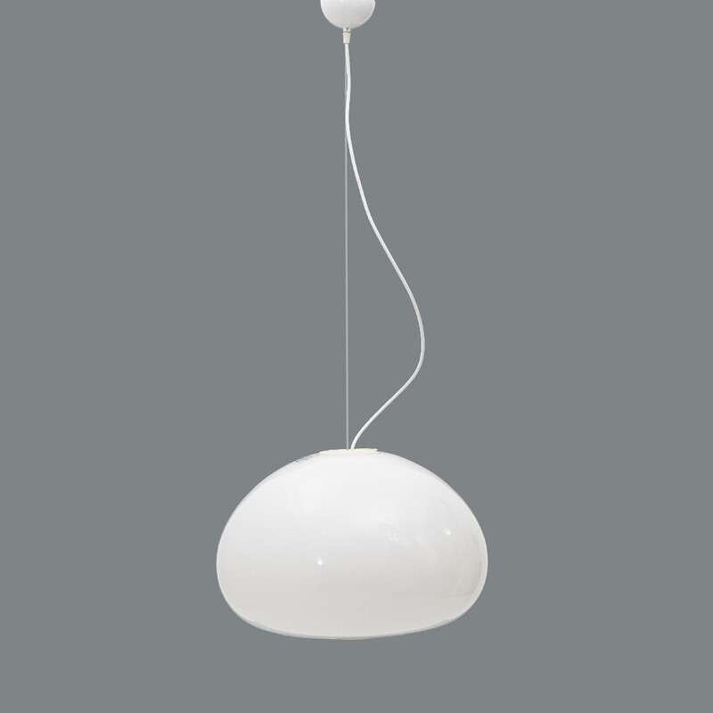 Vintage chandelier in opaline glass and metal by Achille and Pier Giacomo Castiglioni for Flos, Italy 1960