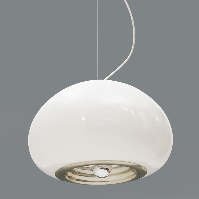 Vintage chandelier in opaline glass and metal by Achille and Pier Giacomo Castiglioni for Flos, Italy 1960